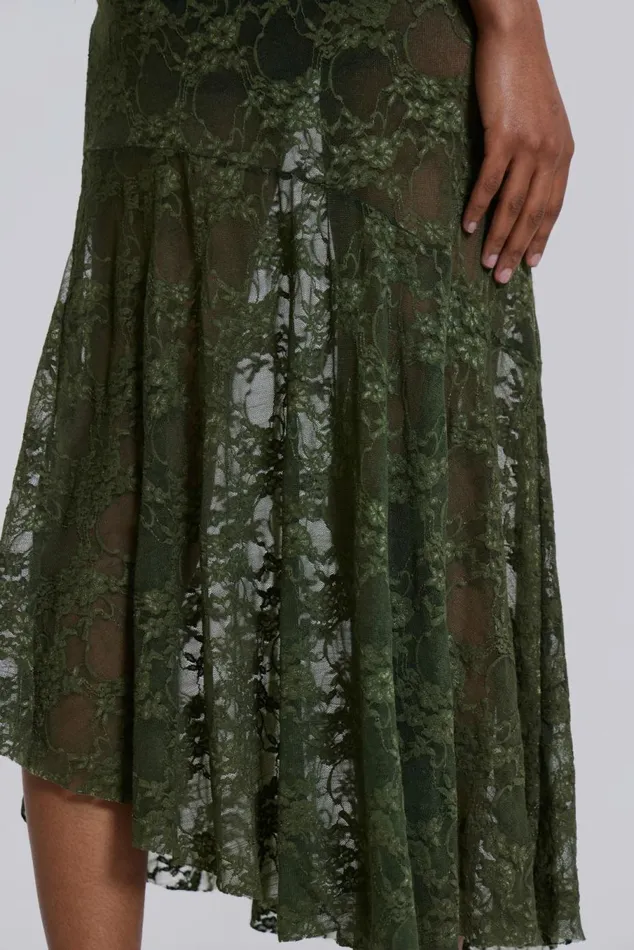 Rhea Khaki Lace Midi Skirt Khaki Women Jaded London Beach Cover Ups