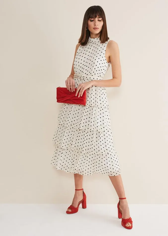 Rita Polka Dot Ruffle Midi Dress Blackwhite Women Phase Eight Dresses