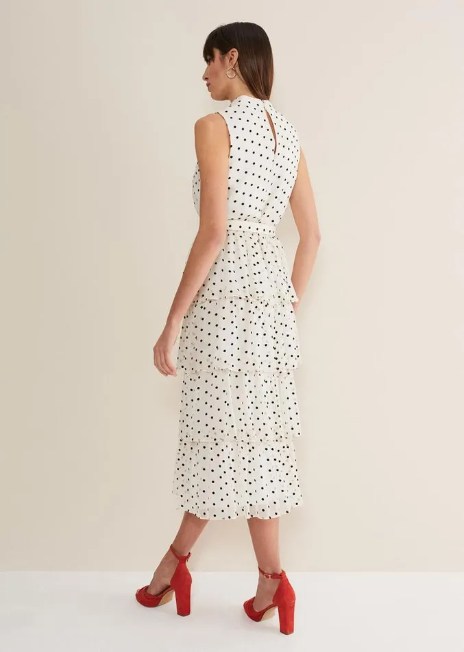Rita Polka Dot Ruffle Midi Dress Blackwhite Women Phase Eight Dresses