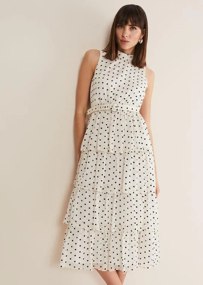 Rita Polka Dot Ruffle Midi Dress Blackwhite Women Phase Eight Dresses