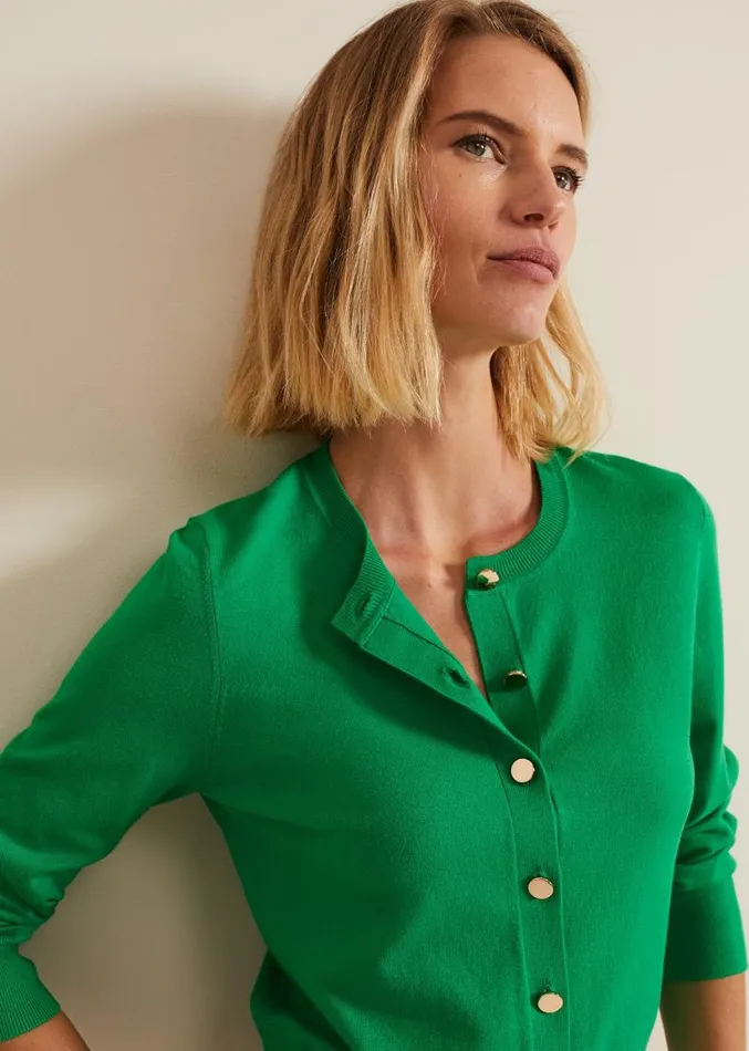 Robin Button Through Cardigan Green Women Phase Eight Knitwear