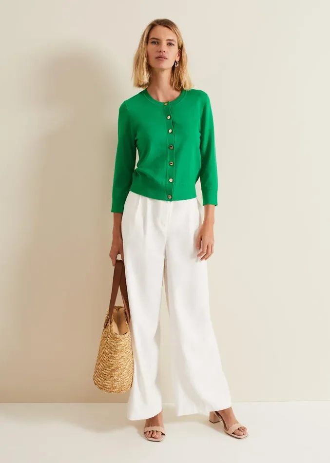 Robin Button Through Cardigan Green Women Phase Eight Knitwear