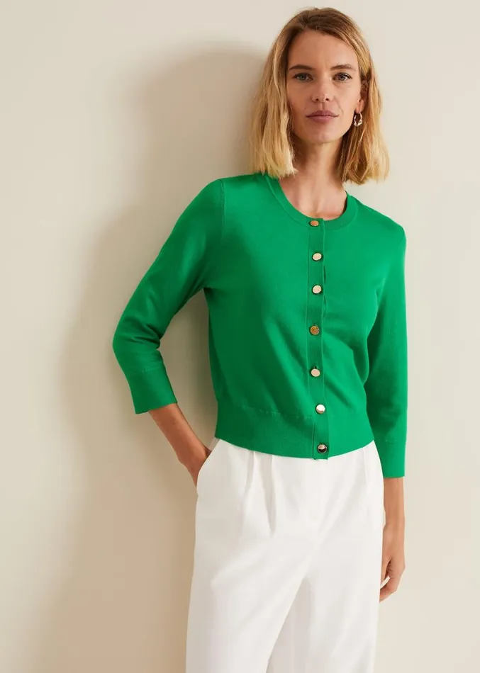 Robin Button Through Cardigan Green Women Phase Eight Knitwear