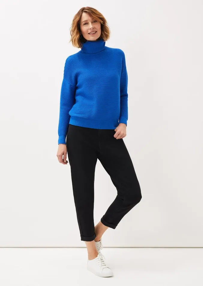 Rocco Ribbed Roll Neck Jumper Sky Blue Women Phase Eight Knitwear