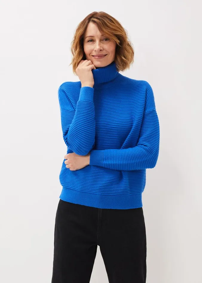 Rocco Ribbed Roll Neck Jumper Sky Blue Women Phase Eight Knitwear