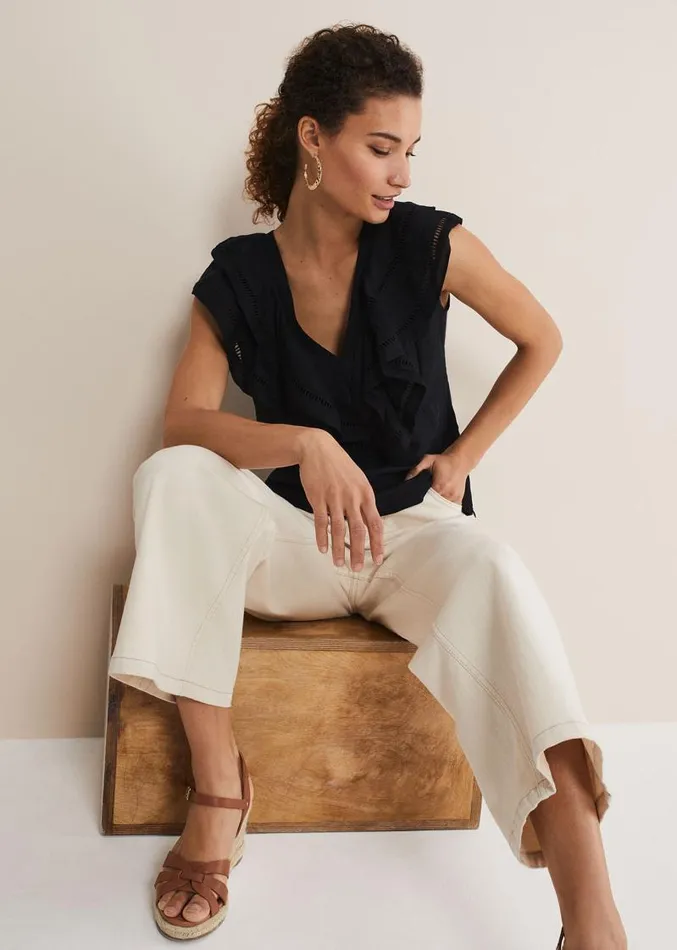 Rosey Linen Ruffle Blouse Black Women Phase Eight Shirts and Blouses