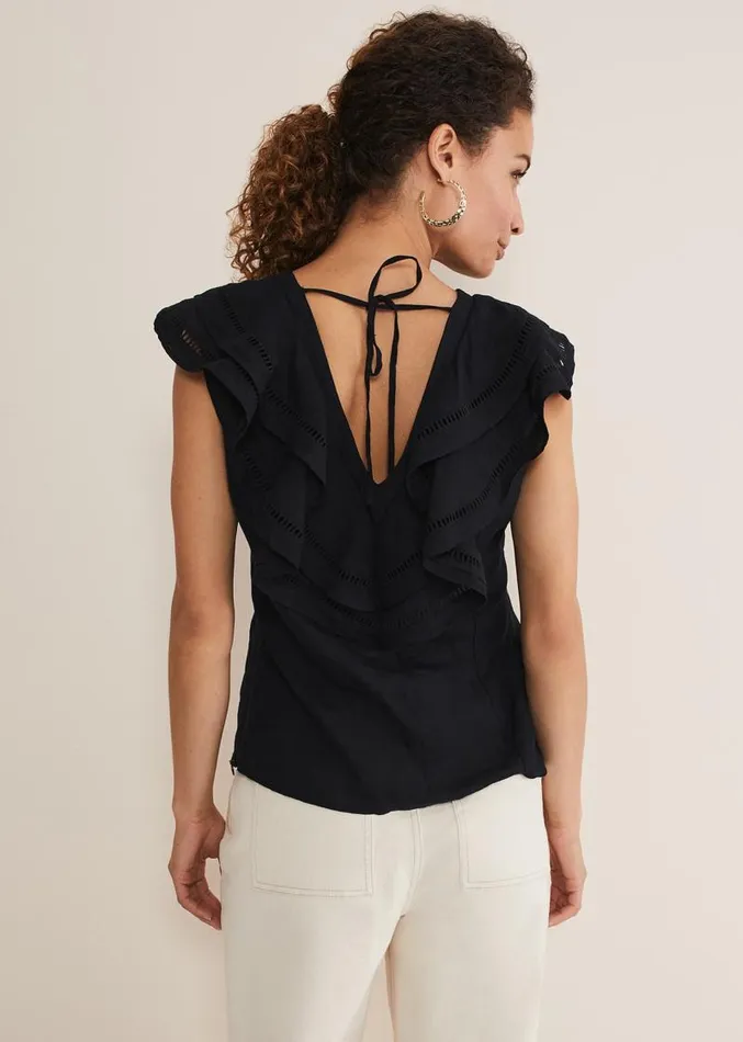 Rosey Linen Ruffle Blouse Black Women Phase Eight Shirts and Blouses
