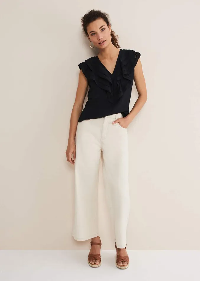 Rosey Linen Ruffle Blouse Black Women Phase Eight Shirts and Blouses