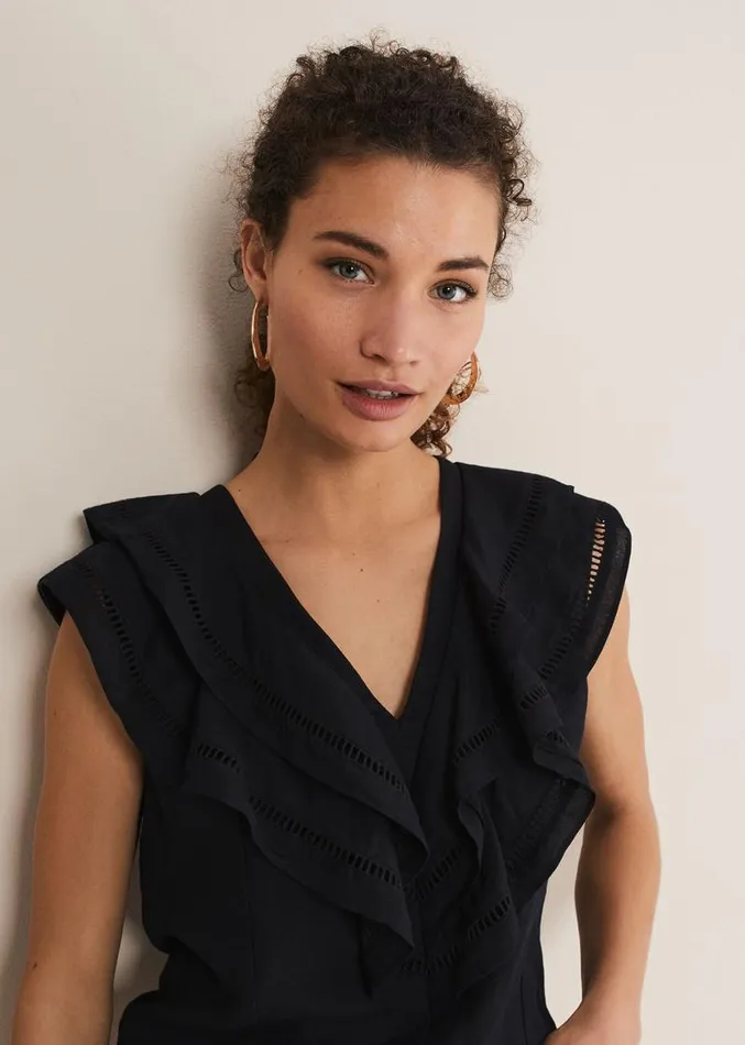 Rosey Linen Ruffle Blouse Black Women Phase Eight Shirts and Blouses