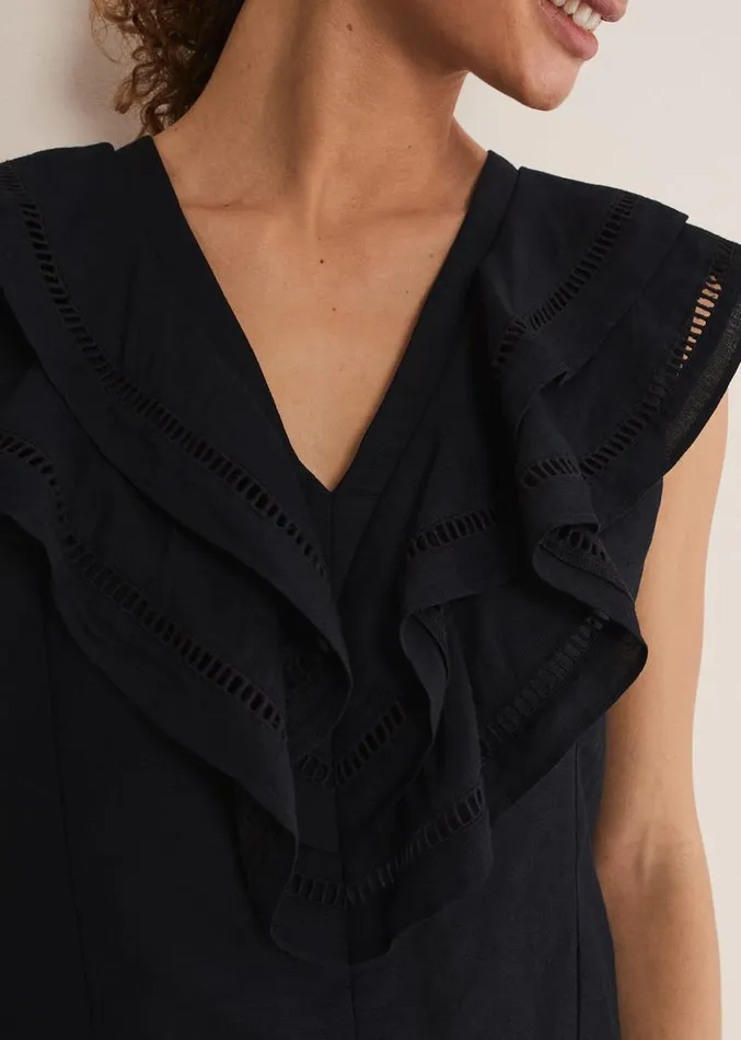 Rosey Linen Ruffle Blouse Black Women Phase Eight Shirts and Blouses