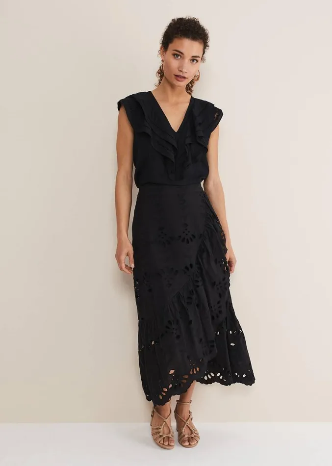 Rosey Linen Ruffle Blouse Black Women Phase Eight Shirts and Blouses