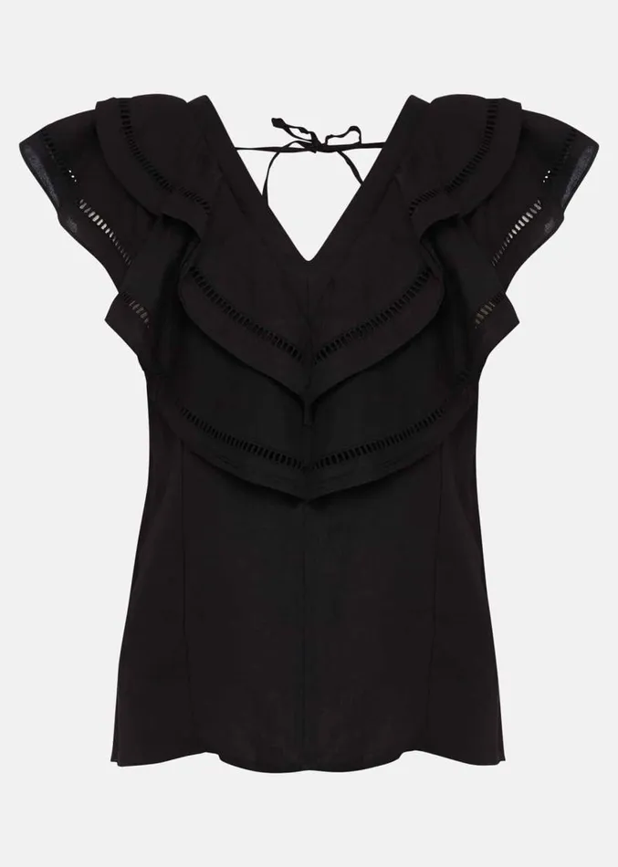 Rosey Linen Ruffle Blouse Black Women Phase Eight Shirts and Blouses