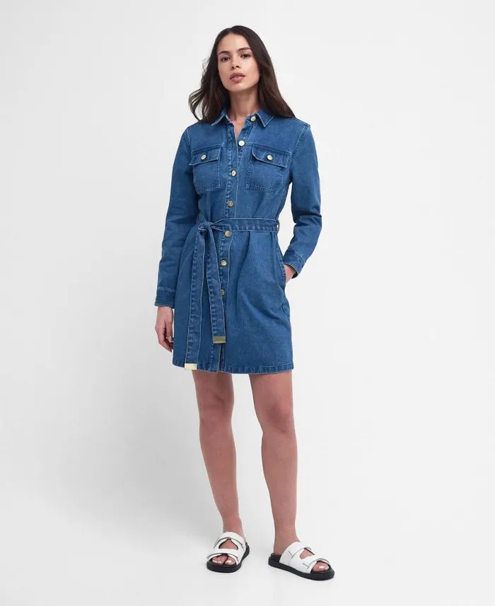 Rouse Denim Mini Dress Authentic Wash Women Barbour Dresses and Skirts