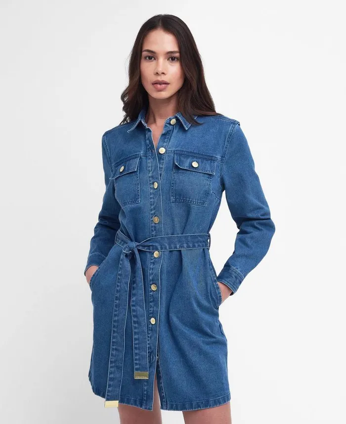 Rouse Denim Mini Dress Authentic Wash Women Barbour Dresses and Skirts