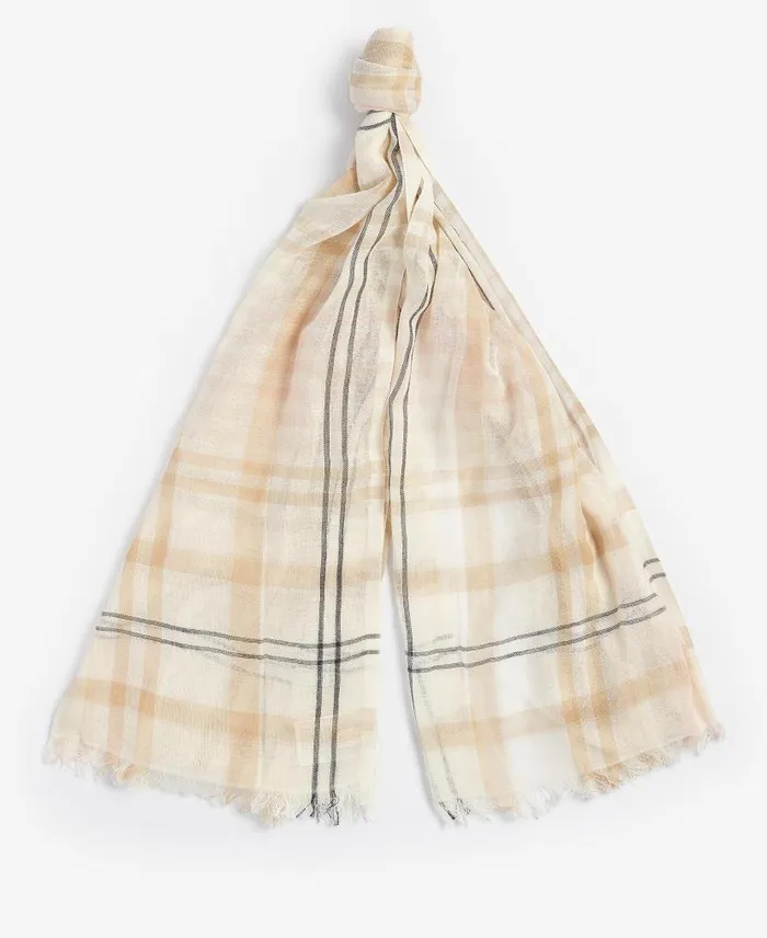Ryhope Check Scarf Primrose Hessian Women Barbour Scarves and Wraps