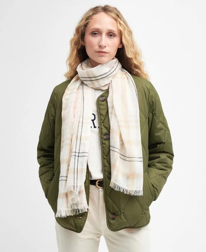 Ryhope Check Scarf Primrose Hessian Women Barbour Scarves and Wraps