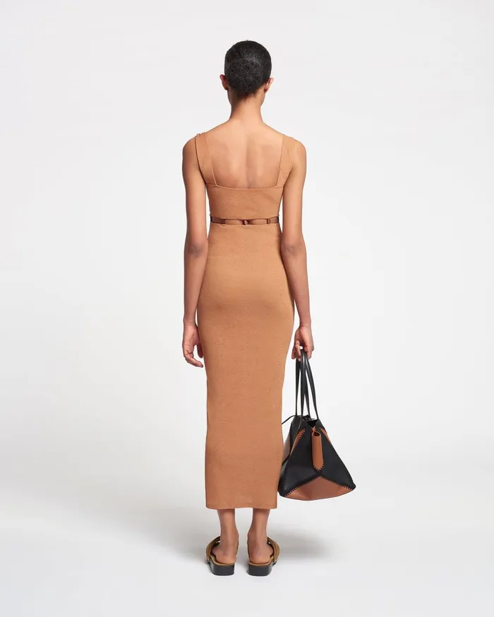 Saar Beaded MeshJersey Midi Dress Caramel Women Nanushka Dresses