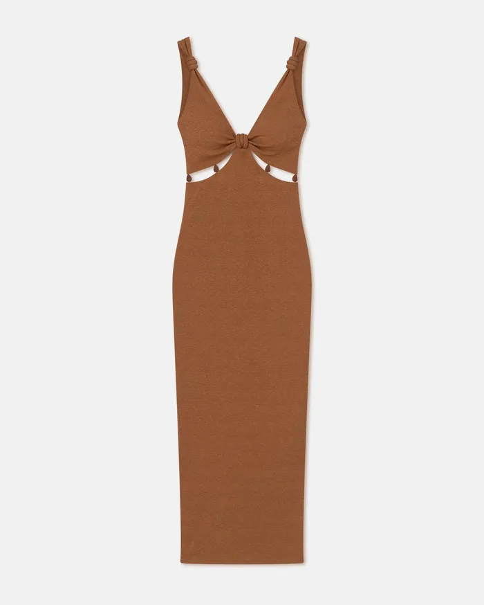 Saar Beaded MeshJersey Midi Dress Caramel Women Nanushka Dresses