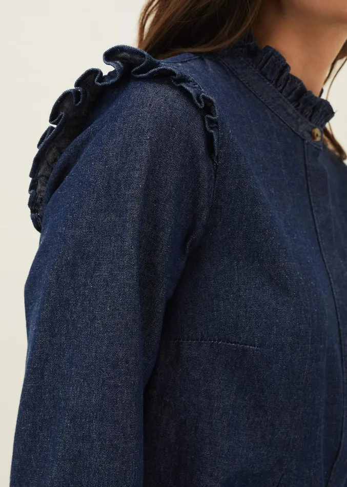 Saige Denim Frill Detail Dress Indigo Women Phase Eight Dresses