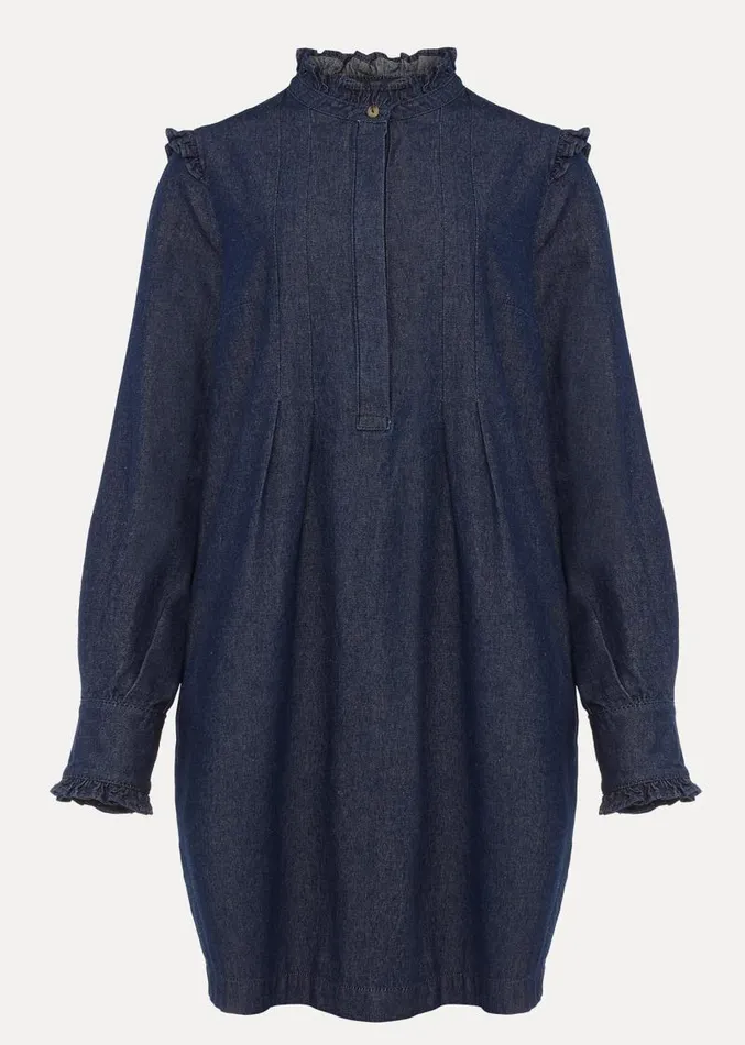 Saige Denim Frill Detail Dress Indigo Women Phase Eight Dresses