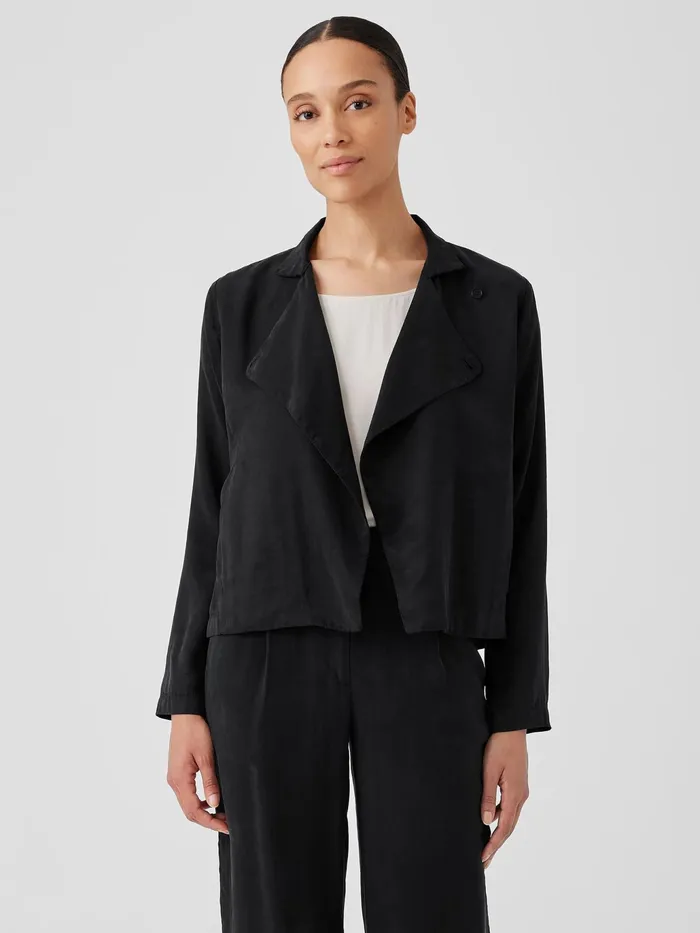 Sandwashed Twill Stand Collar Jacket Black Women Eileen Fisher Jackets Coats and Vests