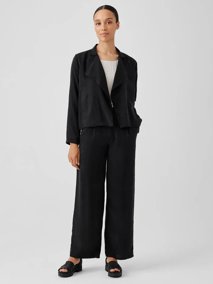 Sandwashed Twill Stand Collar Jacket Black Women Eileen Fisher Jackets Coats and Vests