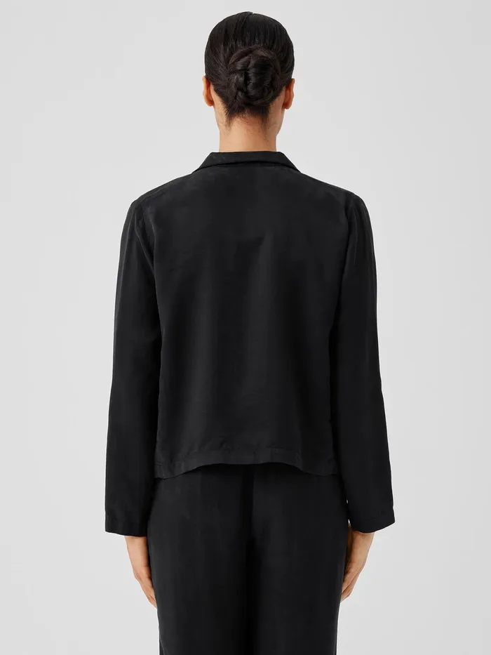Sandwashed Twill Stand Collar Jacket Black Women Eileen Fisher Jackets Coats and Vests
