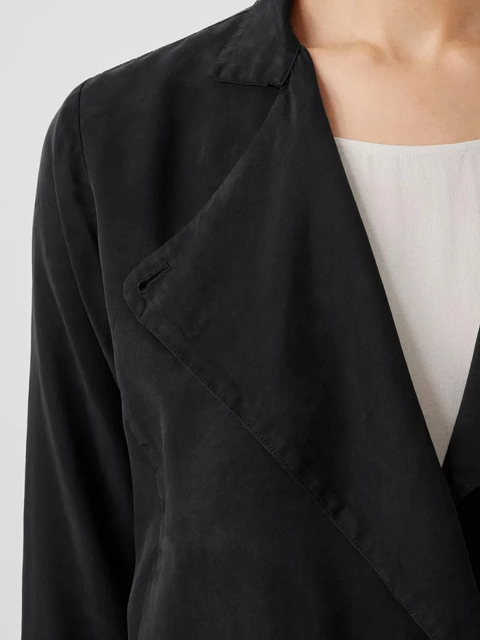 Sandwashed Twill Stand Collar Jacket Black Women Eileen Fisher Jackets Coats and Vests
