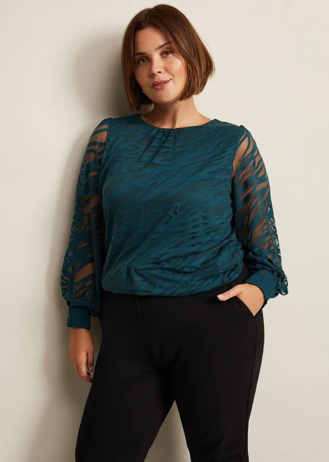 Sarai Swirl Burnout Top Teal Women Phase Eight Tops and TShirts
