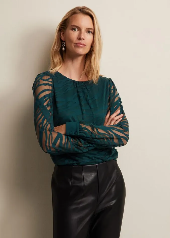 Sarai Swirl Burnout Top Teal Women Phase Eight Tops and TShirts