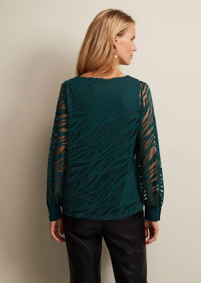 Sarai Swirl Burnout Top Teal Women Phase Eight Tops and TShirts