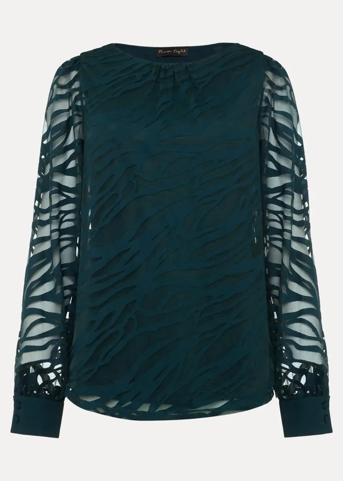 Sarai Swirl Burnout Top Teal Women Phase Eight Tops and TShirts