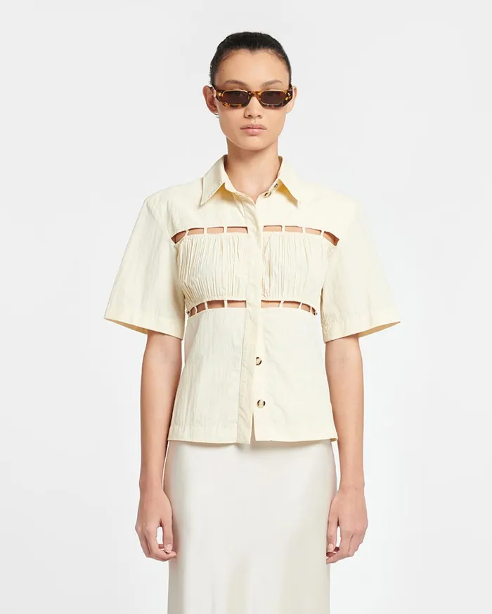 Satu Pleated Poplin Shirt Creme Women Nanushka Shirts and Blouses