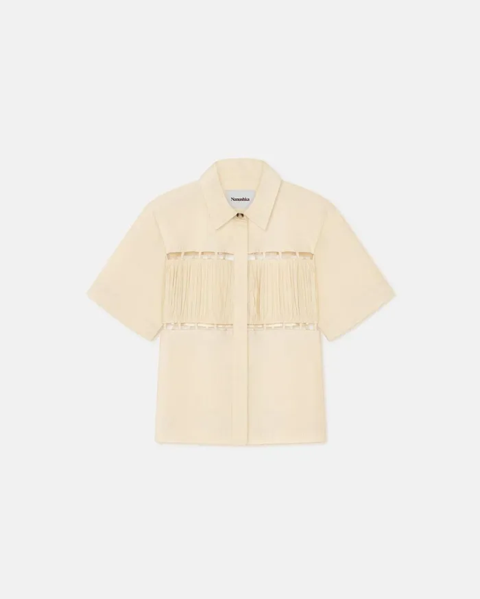 Satu Pleated Poplin Shirt Creme Women Nanushka Shirts and Blouses