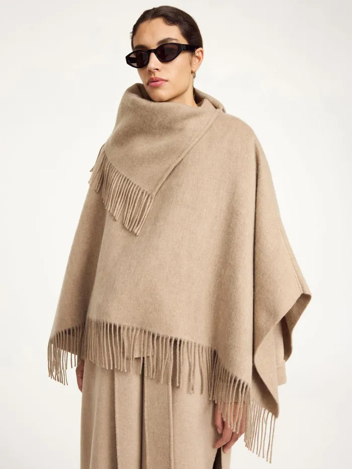 Scarves Women By Malene Birger Turtma Wool Poncho Grey Brown Melange