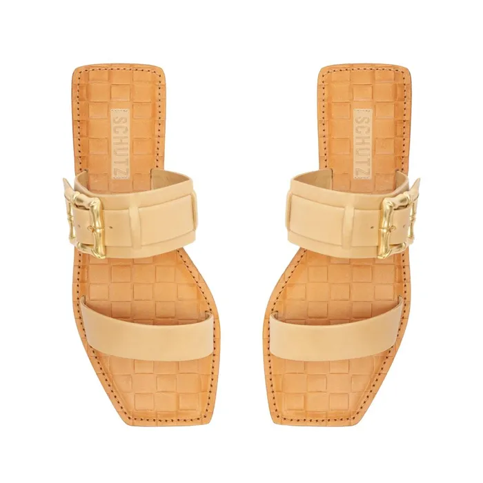 Schutz Shoes Enola Women Enola Double Leather Sandal Light Beige