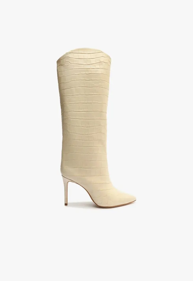 Schutz Shoes Maryana Boots Women Maryana CrocodileEmbossed Leather Boot Eggshell