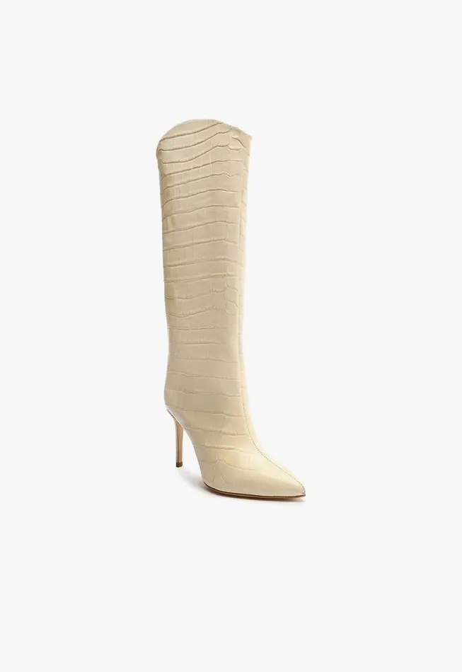 Schutz Shoes Maryana Boots Women Maryana CrocodileEmbossed Leather Boot Eggshell