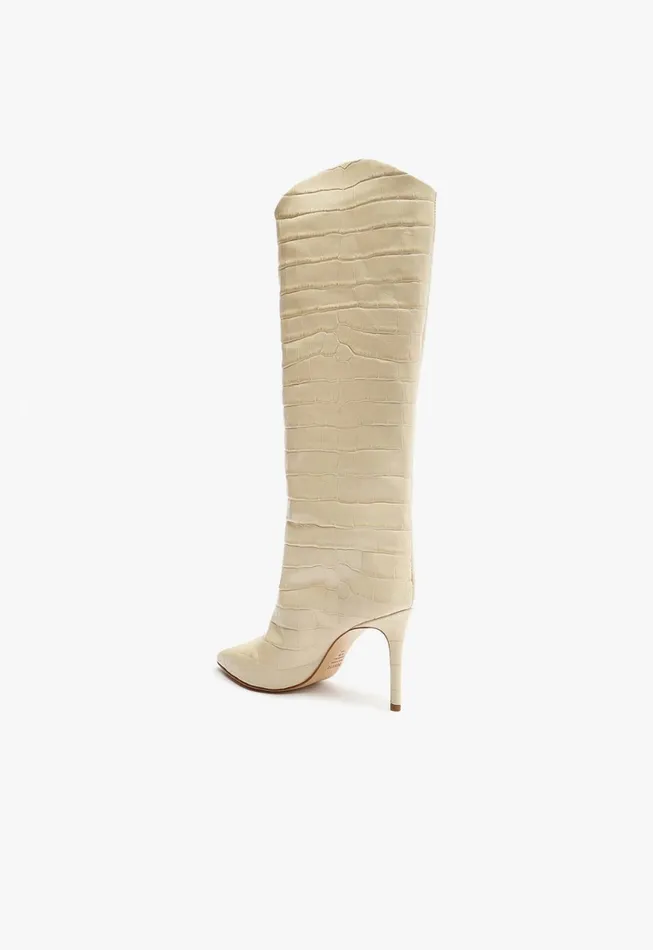 Schutz Shoes Maryana Boots Women Maryana CrocodileEmbossed Leather Boot Eggshell