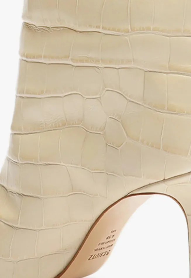 Schutz Shoes Maryana Boots Women Maryana CrocodileEmbossed Leather Boot Eggshell