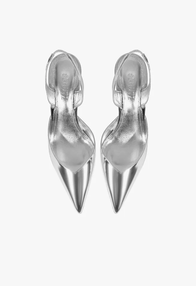 Schutz Shoes Women Lexi Sling Specchio Leather Pump Silver Schutz Shoes Women Lexi Sling Specchio Leather Pump Silver