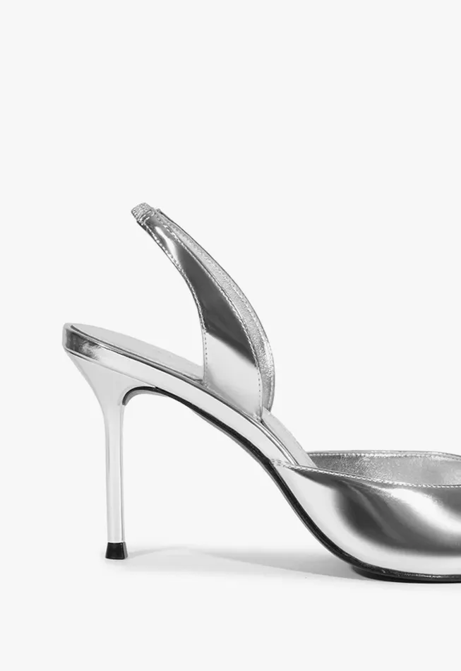 Schutz Shoes Women Lexi Sling Specchio Leather Pump Silver Schutz Shoes Women Lexi Sling Specchio Leather Pump Silver