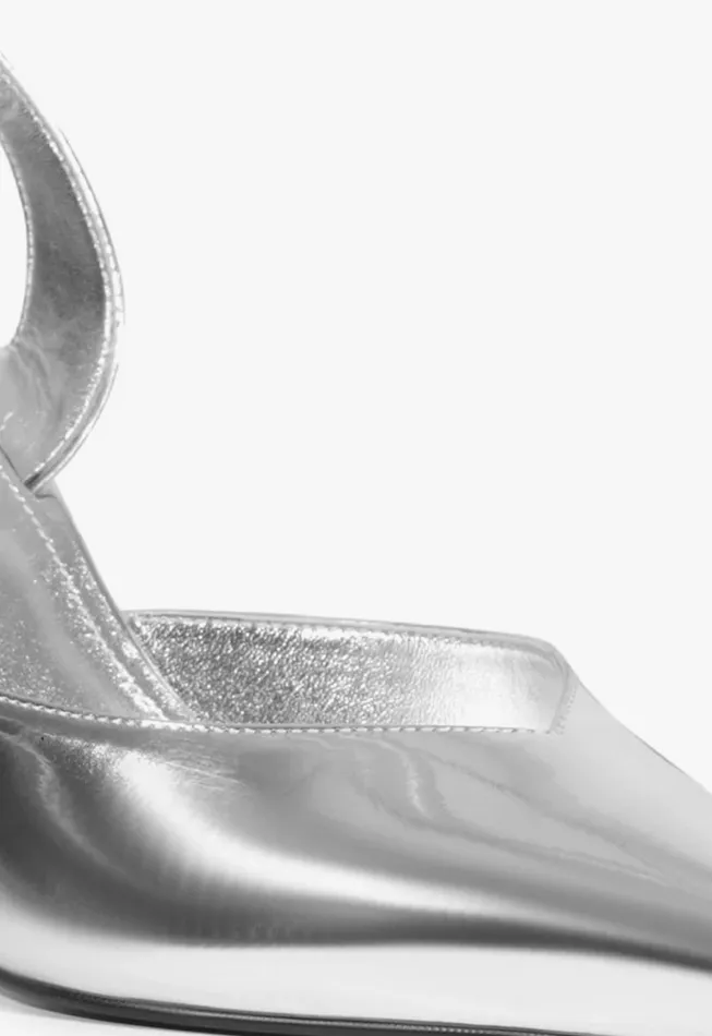 Schutz Shoes Women Lexi Sling Specchio Leather Pump Silver Schutz Shoes Women Lexi Sling Specchio Leather Pump Silver