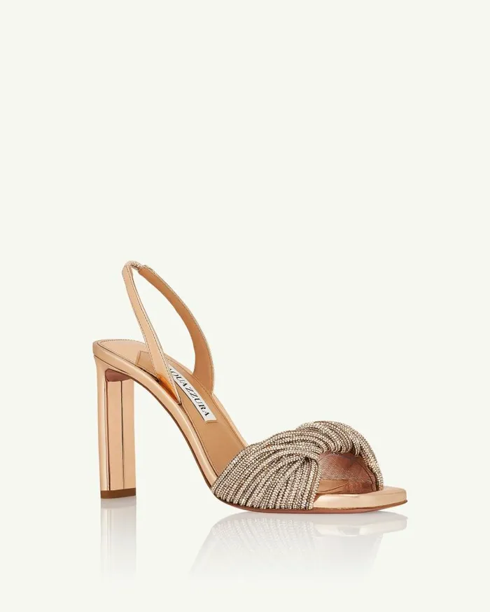 Scintilla Crystal Sandal 95 Gold Women Aquazzura Sandals