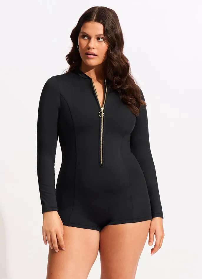Seafolly Seafolly Collective Boyleg Zip Front Surfsuit 8211 Black Women Rash Vests