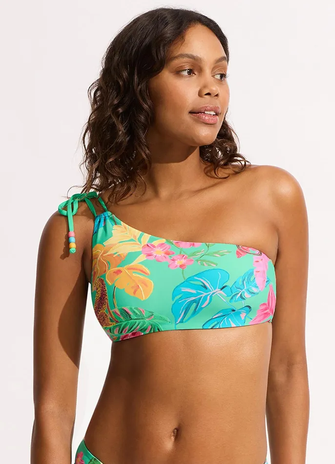 Seafolly Tropica One Shoulder Bikini Top With Tie 8211 Jade Women One Shoulder Seafolly Tropica One Shoulder Bikini Top With Tie 8211 Jade Women One Shoulder