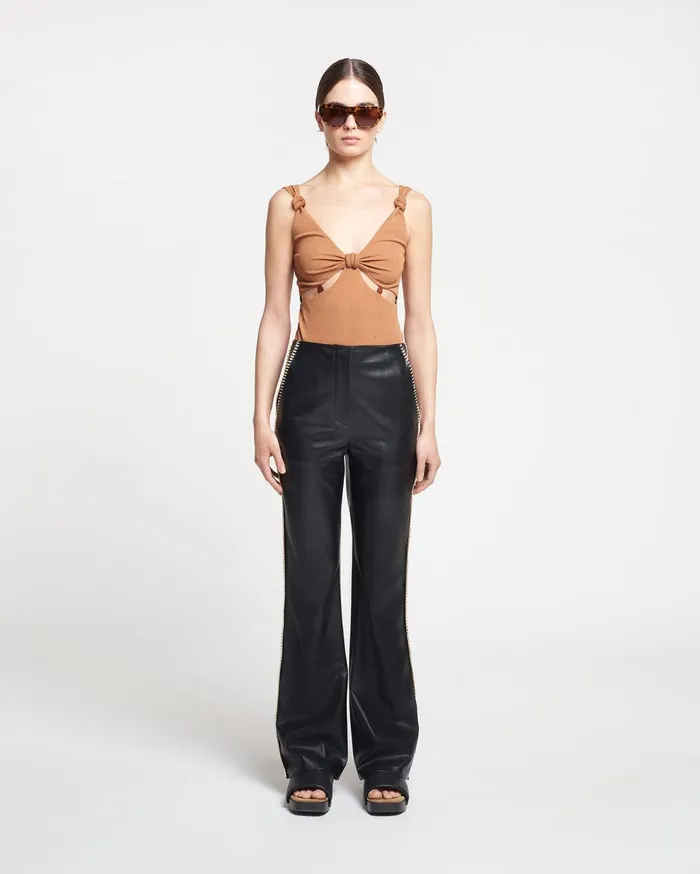 Seve Beaded MeshJersey Bodysuit Caramel Women Nanushka Tops