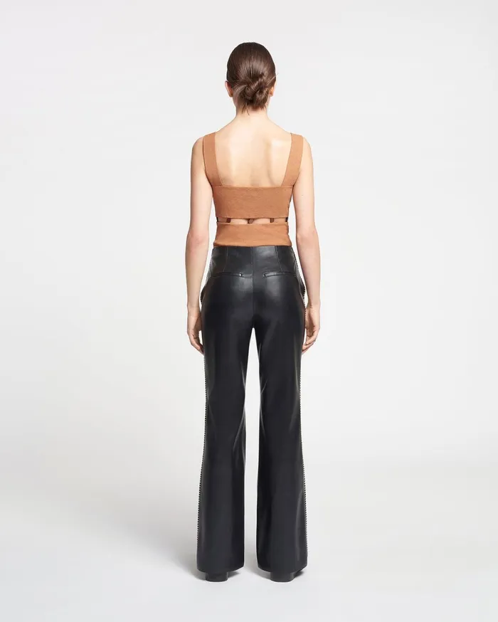 Seve Beaded MeshJersey Bodysuit Caramel Women Nanushka Tops