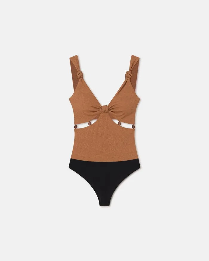 Seve Beaded MeshJersey Bodysuit Caramel Women Nanushka Tops