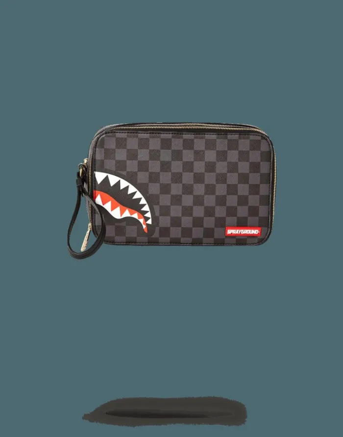 SHARKS IN PARIS BLACK CHECKERED EDITION TOILETRY AKA MONEY BAGS Bags SPRAYGROUND